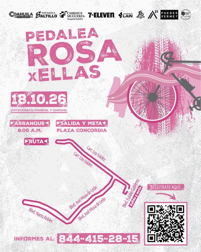 Realizará Municipio de Saltillo el “Pedalea Rosa por Ellas”