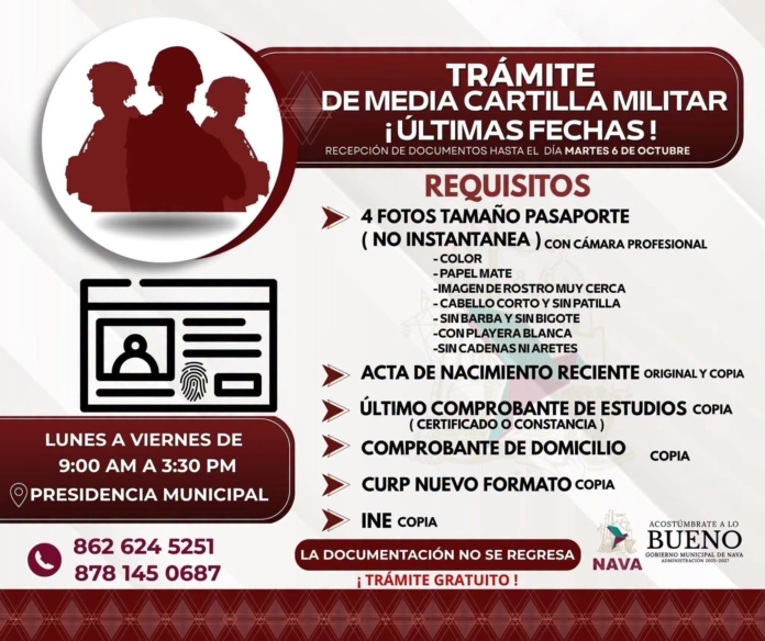 Últimos días para tramitar la Media Cartilla Militar en Nava